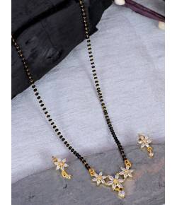 SwaDev Gold-Plated Floral American Diamond/AD Mangalsutra Set SDMS0027