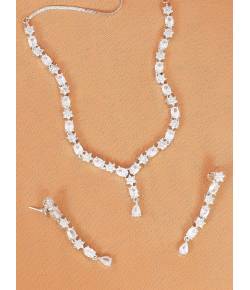 SwaDev White & Silver American Diamond Star Floral Studded Jewellery Sets SDJS0011