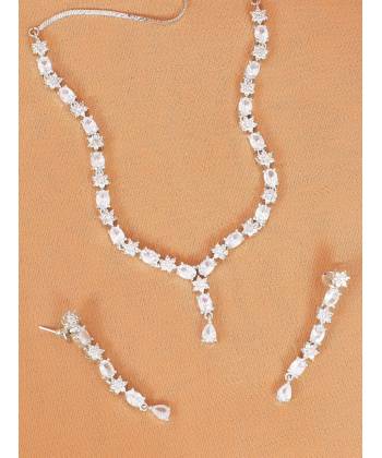 SwaDev White & Silver American Diamond Star Floral Studded Jewellery Sets SDJS0011