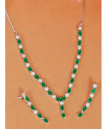 SwaDev Green & Silver American Diamond Star Floral Studded Jewellery Sets SDJS0012