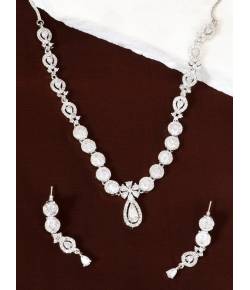 SwaDev White  Silver-Plated American Diamond Studded Jewellery Set SDJS0015