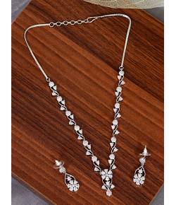 SwaDev  American Diamond Silver-Plated Floral Studded Jewellery Set SDJS0019