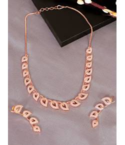 Crunchy Fashion Rose-Gold Leaf Design Choker Jewellery Set SDJS0020