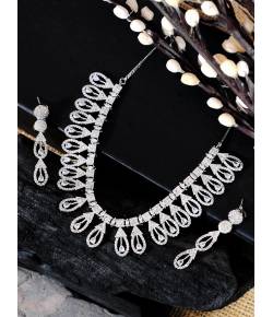 SwaDev American Diamond/AD Crystals Studded Silver-Plated Jewellery Set SDJS0026