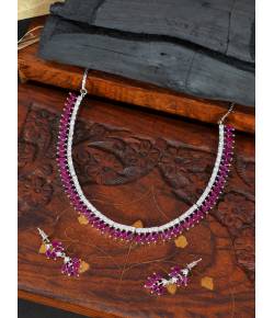 SwaDev AD/American Diamond Pink Stone Silver-Plated Jewellery Set SDJS0029