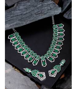 SwaDev  Silver-Plated AD/American Diamonds Aura Mint Green Quartz Jewellery Set SDJS0031