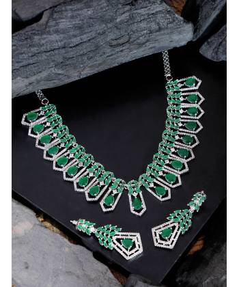 SwaDev  Silver-Plated AD/American Diamonds Aura Mint Green Quartz Jewellery Set SDJS0031