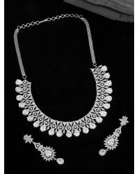 Buy Online Crunchy Fashion Earring Jewelry SwaDev AD/American Diamond Leaf Style Silver Toned Studded Layered Jewellery Set SDJS0039  Jewellery Sets SDJS0039