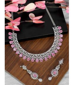 SwaDev American Diamond Delight Pink Stone Jewellery Set SDJS0036