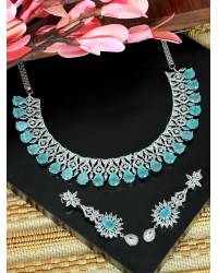 Buy Online Crunchy Fashion Earring Jewelry Blue Crystal Pendant Necklace Set Jewellery CFN0751
