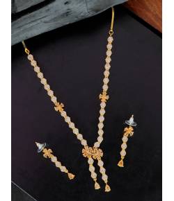 SwaDev AD/American Diamond Gold-plated Floral Layered Jewellery Set SDJS0040