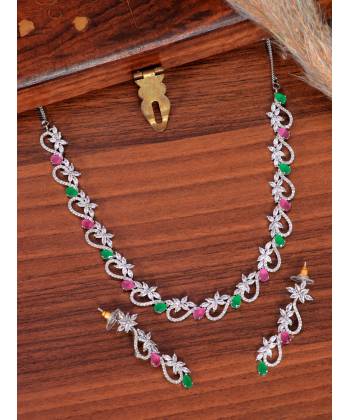 SwaDev Filagree Style American Diamond/AD Multicolor Jewellery Set SDJS0053