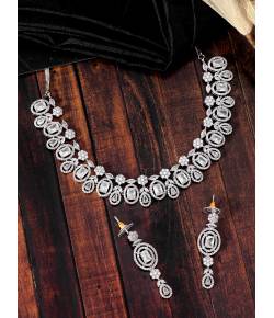 SwaDev American Diamond/AD Contemprorary Silver Toned Jewellery Set SDJS0056