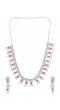 SwaDev Silver-Toned Contemporary American Diamond/AD Royal Pink Stone Jewellery Set SDJS0057