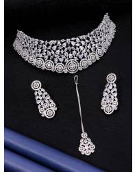 Buy Online Crunchy Fashion Earring Jewelry SwaDev A/D Silver-Plated Teardrop Motif American Diamond Jewellery Set SDJS0060 Jewellery Sets SDJS0060
