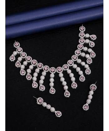 SwaDev A/D Droplet Pink Stone American Diamond Jewellery Set SDJS0061