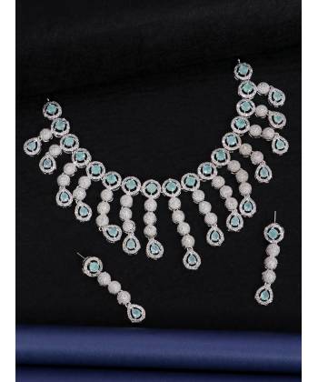 SwaDev A/D Water Blue American Diamond Jewellery Set SDJS0062