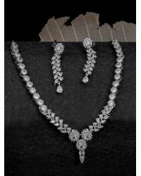 Buy Online Crunchy Fashion Earring Jewelry SwaDev Silver-Plated & White American Diamond Studded Jewellery Set SDJS0030 Jewellery Sets SDJS0030