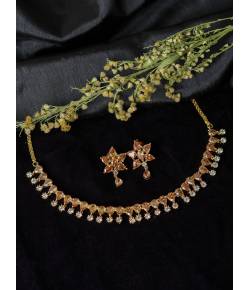 SwaDev Gold-Tone Star Minimal Studded American Daimond/AD Jewellery Set  SDJS0072