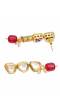 SwaDev Gold-Tone Red Coloured Kundan AD/ Stones Studded & Pearl Beaded Jewellery Set SDJS0105