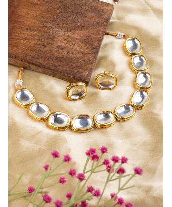 Gold Plated Reversible Kundan Choker Necklace Set for 