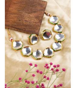 Stylish Gold Plated Reversible Kundan Choker Necklace Set for
