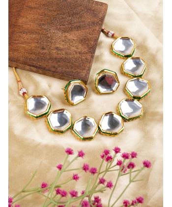 Stylish Gold Plated Reversible Kundan Choker Necklace Set for