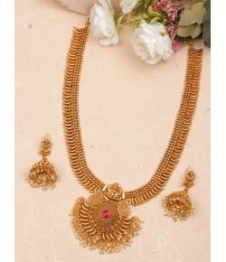 SwaDev Traditional Gold Tone Temple Goddess Lakshmi Temple Jewellery Set SDJS0110