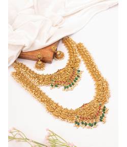 Goddess Laxmi's Temple Jewellery Set: Gold Plated South