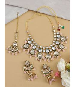 Pink Drops Statement Party Wear Kundan Jewellery Set for Women