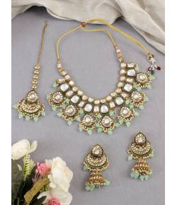 Stylish Mint Green Kundan Necklace Set for Partywear &