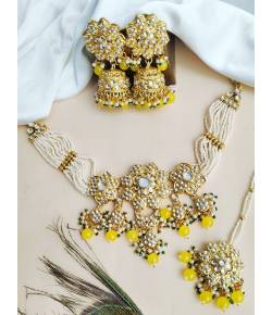 Gold-Plated Yellow Kundan Jewelry Set: Bridal Glory for Sarees & Lehengas