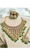 Glamorous Green Kundan Wedding Ensemble: Gold-Plated Lehenga Necklace Set