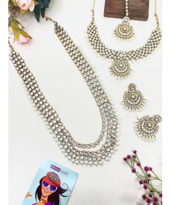 Golden Elegance: Traditional White Kundan Jewellery Set for Bridal Charm