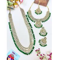 Golden Polish Green Kundan Bridal Jewellery Set - Perfect for Saree Ensembles