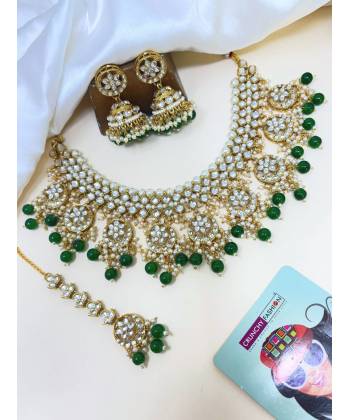 Green Pearls Kundan Choker Necklace Set | Jewellery Set for Women