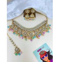 Gold-Plated Kundan Studded Choker Necklace Jewellery Set for Saree,Lehenga