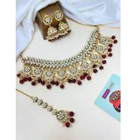 Gold Plated Maroon Drops Kundan Jewellery Set for Women & Girls