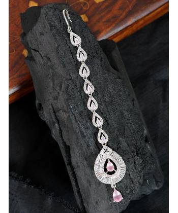 SwaDev AD/American Diamond Pink Stone Studded Maang Tika SDJTK001