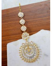 Buy Online Crunchy Fashion Earring Jewelry Real Kundan Maang Tikka with Green Drops for Women & Girls Maang Tikka SDJTK023