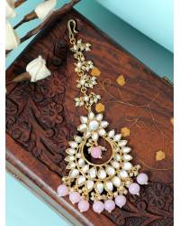 Buy Online Crunchy Fashion Earring Jewelry Crunchy Fashion Gold-Plated Imitattion Pearl & Red Kundan Earring With Maang Tika RAE1980 Jewellery RAE1980