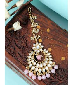 Crunchy Fashion Kundan Pink Pearls Wedding Maang Tika CFTK0064