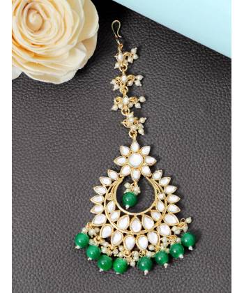 Crunchy Fashion Kundan Green Pearls Wedding Maang Tika CFTK0065