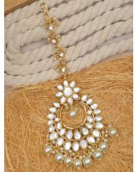 Buy Online Crunchy Fashion Earring Jewelry Gold-Plated Peacock Design Kundan Stone White & Grey Embedded Maang Tika CFTK0034 Jewellery CFTK0034