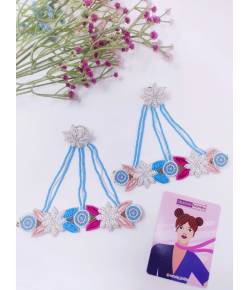 Sky Blue-Pink Handmade Beaded Floral Bracelet Set for Haldi & Mehndi Occasions