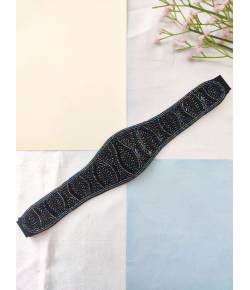 Elegant Black Embroidered Handmade Waist Belt for