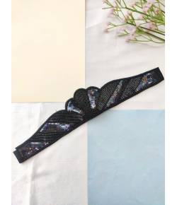 Buy Online Crunchy Fashion Earring Jewelry Black Handmade Embroidery Work Waist Belt for Sarees & Handmade Beaded Jewellery CBT0006