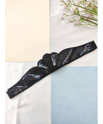 Black Handmade Embroidery Work Waist Belt for Sarees &