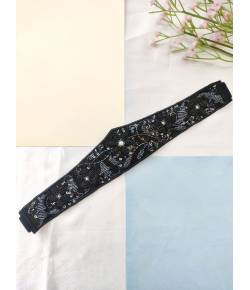 Buy Online Crunchy Fashion Earring Jewelry Black Floral Embroidery Handmade Waist Belt for Women Handmade Beaded Jewellery CBT0008