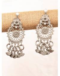 Buy Online Crunchy Fashion Earring Jewelry Oxidised Silver Sky Blue Leaf ShapedJhunka Blue Earrings RAE0409 Jhumki RAE0409